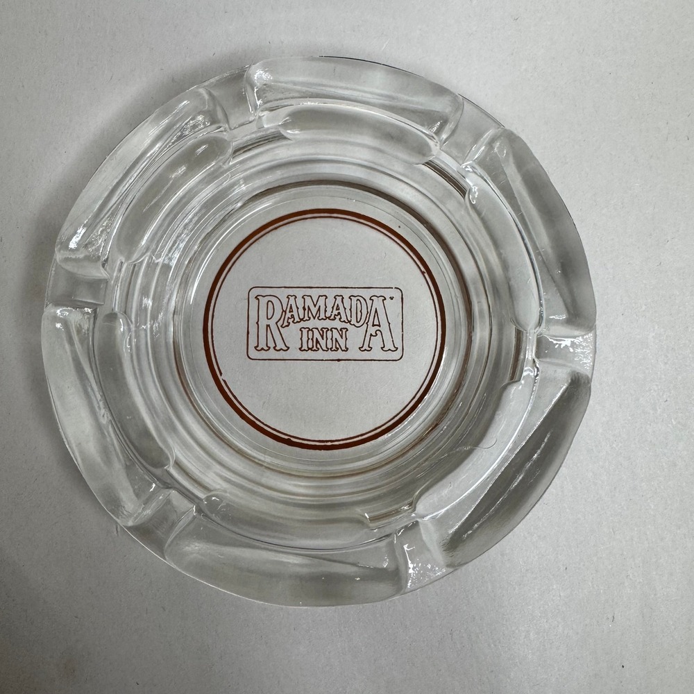 Vintage Ramada‎ Inn Clear Glass Ashtray Round Tobacciana Hotel Memorabilia